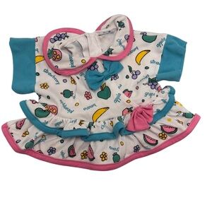 Vintage Baby Fruit Print Dress Top 6–12M Retro Watermelon Apple Outfit